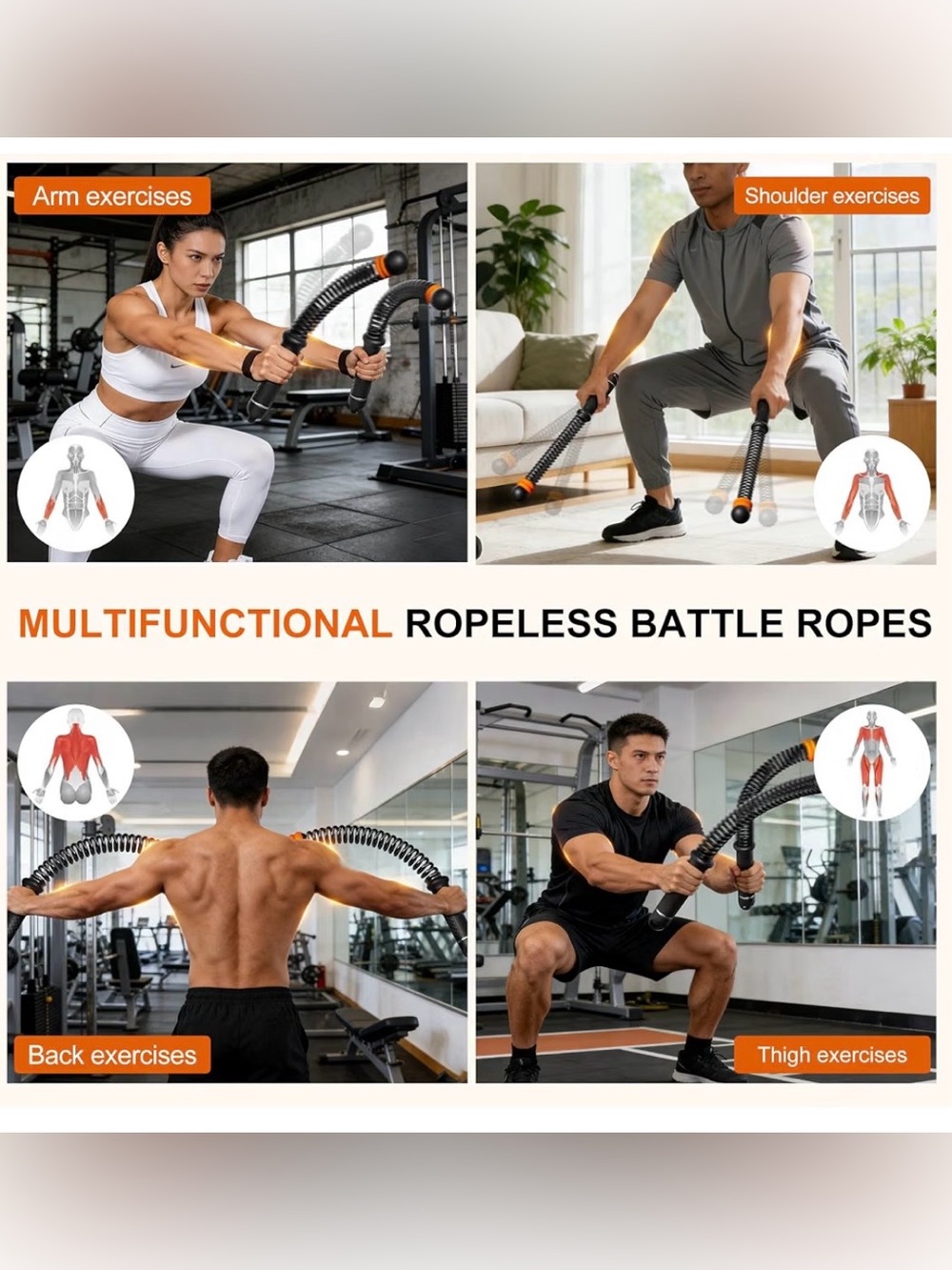 Adjustable Ropeless Battle Ropes, Portable Cordless Battle Ropes for Home Gym - Picture 5 of 13